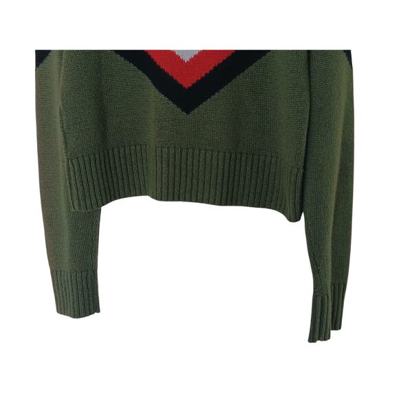 Marissa Webb Collective Women’s Sweater M Olive Green Chevron Stripe Crewneck Pu - Picture 7 of 12